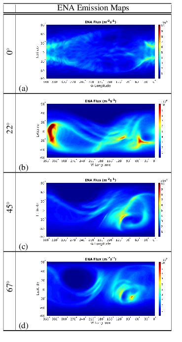 From Addison's research: energetic neutral atom (ENA) images of the planetary plasma environment around Saturn's moon Titan. 