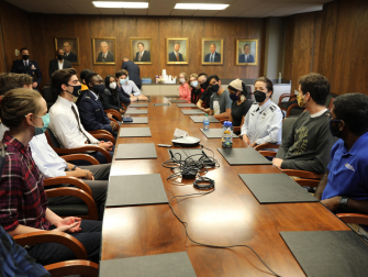 Lt. General Nina Armagno met with aerospace engineering students to discuss their current research projects and talk about the future Space Force