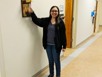 Emily Alicea-Muñoz: This is me being ridiculously happy to be done with radiation treatment. After the last dose of radiation, you get to ring a bell and the entire staff (doctors, nurses, techs) gather around and cheer.